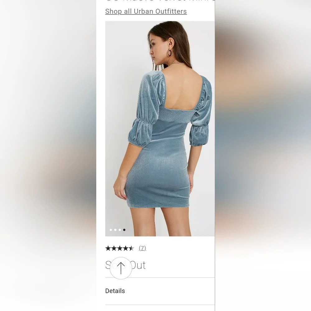 Urban Outfitters Tiffany Blue Velvet 3/4 Length Puffy Sleeves Mini Bodycon Sz XS - Picture 4 of 4